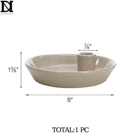 DN DECONATION Ceramic Candle Holder, Boho Candlestick Holder with Round Plate for Taper Candles, Unique Farmhouse Porcelain Candle Stick Holder for Meditation/Yoga Room Home Wedding Decor(Gray) - Image 6