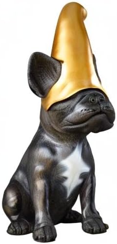 Frenchie Gnome - Black Frenchie Statue with Gold Hat | Doodle Gnome Cute French Bulldog Decor Garden Gnome