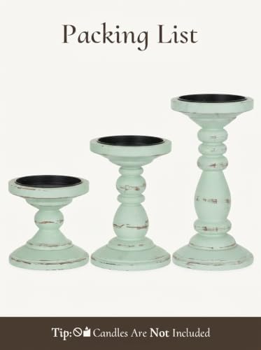 Wood Pillar Candle Holder: Distressed Sage Green Candle Stand - Image 7