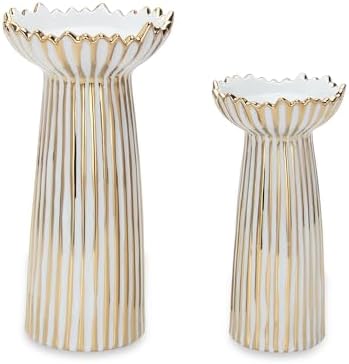 Ceramic Candle Holders for Pillar Candles, Set of 2 Candle Sticks Holder for Home Décor, Gold Candle Stand Centerpieces for Table, Fireplace, Mantel, Wedding or Dining Room 7.8", 9.8" H by Unknown