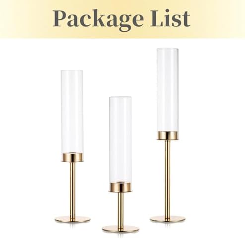 Hewory Gold Candlestick Holders: 3PCS Cylinder Glass Hurricane for Tapers - Image 6