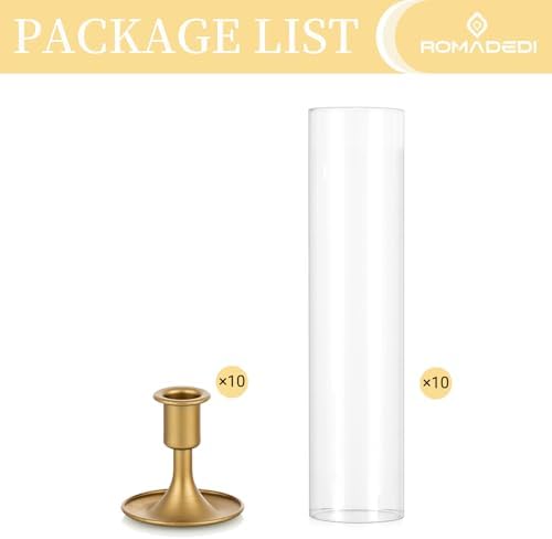 Romadedi Hurricane Candlestick Holders Gold, Taper Candle Holder, Set of 10 - Image 6