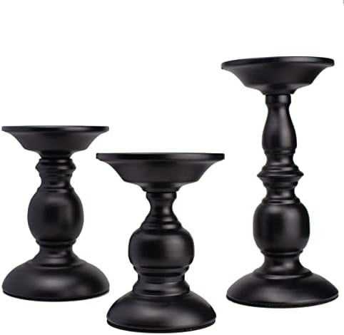 BANOMII Black Pillar Candle Holders Set of 3, Vintage Candle Holder for Table Centerpiece & Fireplace Decor, Decorative Antique Candle Stand for Dining & Living Room Decoration - Image 7