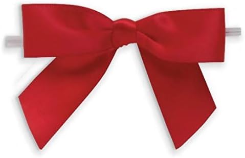 Weststone - Qty 50pcs 3 1/2" Large Size Christmas Pre-Tied Bow, Twist Tie Bows Satin Bowtie Set for Food & Gift Package in Christmas, Halloween, Birthdays, Weddings Party (Red Satin)
