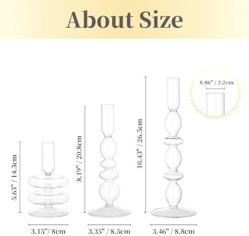 Hewory Clear Bubble Candle Stick Holders, 3 PCS Glass Candlestick Holders - Image 6