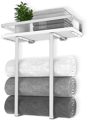 Towel Rack Wall Mounted, Xstydes Metal Towel Holder with Wooden Shelf for Folding Large Towels, Towel Storage for Small Bathroom Organizer Decor or RV Camping, Silver - Image 7