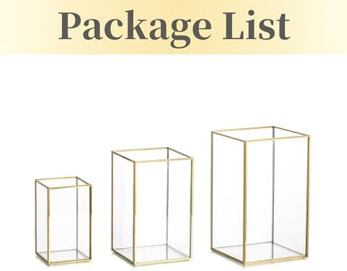 Hewory Glass Hurricane Candle Holder, 3Pcs Gold Rectangle Flower Holders - Image 7