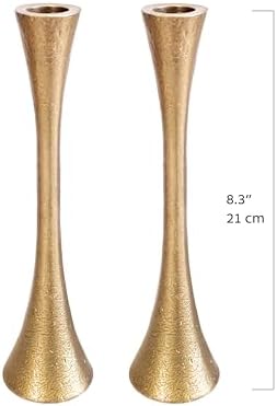 Yair Emanuel Shabbat Candle Holders Tapered Design, Brass or Silver Finish, Shabbos Candlestick Holders Judaica Wedding Gift (Antique Brass, 8.3 Inch) - Image 3