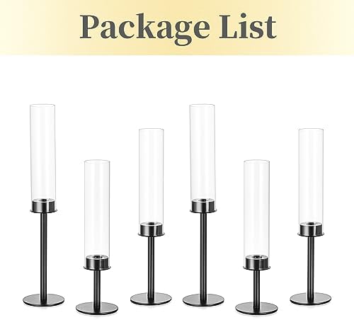 Hewory Black Candlestick Holders: 6PCS Glass Hurricane with Metal Base - Image 6