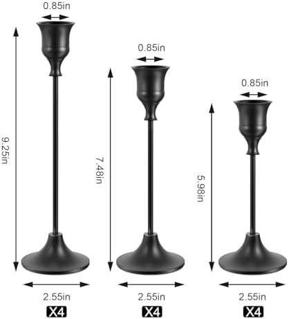 NLBTW Set of 12 Black Taper Candle Holders, Candlesticks Holders Bulk Decorative,Vintage Candlestick Holder Decorative Metal Candle Sticks Home Decor Centerpieces for Table Mantel Festive Decorations - Image 6