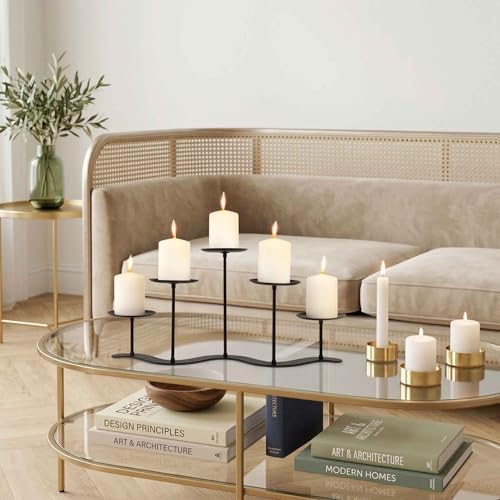 Wrought Iron 5-Arm Candle Stand, Heavy Duty S-Wave Pillar Holder - Image 6