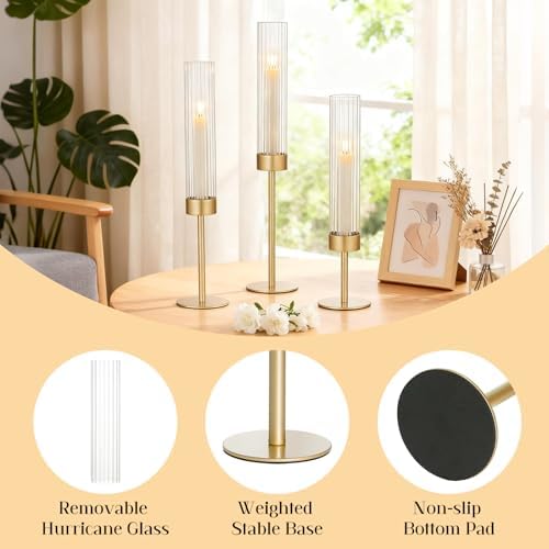 3 Pack Gold Hurricane Candle Holders for Table Centerpiece - Image 6