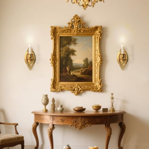 Gold Candle Sconces Set of Two, Brass Color Victorian Royal Wall Sconce, Metal Rustic Candle Holder Baroque Home Wall Decor for Living Room, Dining Room, Bedroom, Fireplace, Hallway - Image 7