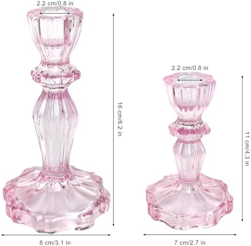 Glass Candlestick Holders Set of 3, Pink Stripe Taper Candle Holders for Table Centerpiece, Home Decorations, Wedding and Party - Image 6