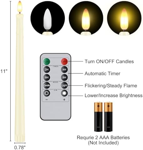 12 Pcs Flickering Flameless LED Taper Candles, Wedding Decor, Ivory - Image 7