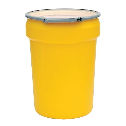Eagle 30 Gallon Plastic Drum with Lid, Metal Lever-Lock, 28.5"x21.1", Open Head Lab Pack Drum Made of Durable, Lightweight HDPE, Withstands Weather and Chemicals, Made in USA, Yellow, 1601M