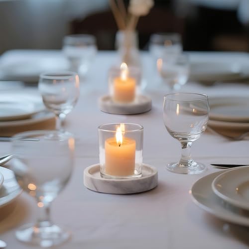 Candle Holders Italy Premium Natural Marble Candlestick Holder for Jar Pillar Candles Large Round Coaster Plate Jewelry Tray Centerpiece for Wedding Dining Table Home Decor White (ZT011) - Image 6