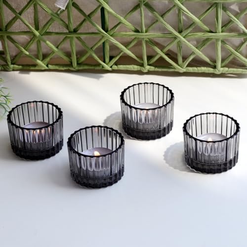 VOHO Grey Tealight Candle Holder Set of 12, Tea Light Candle Holder Glass - Image 7