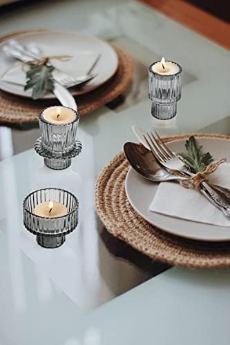 Vixdonos Taper Glass Candlestick Holders Tealight Candle Holders for Table Centerpieces, Wedding Decor and Dinner Party (6 Pcs, Gray) - Image 7