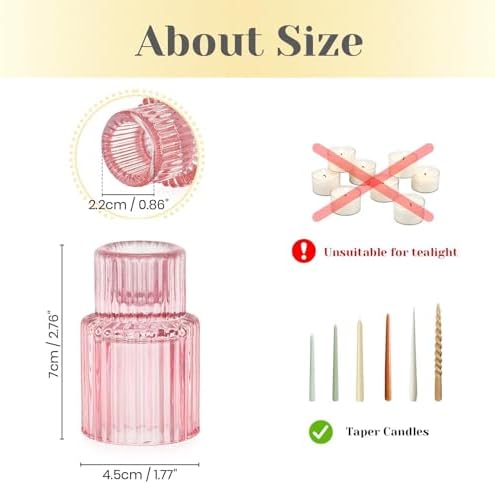 Hewory Glass Pink Candle Holder Bulk, 20PCS Valentines Taper Candle Holders - Image 6