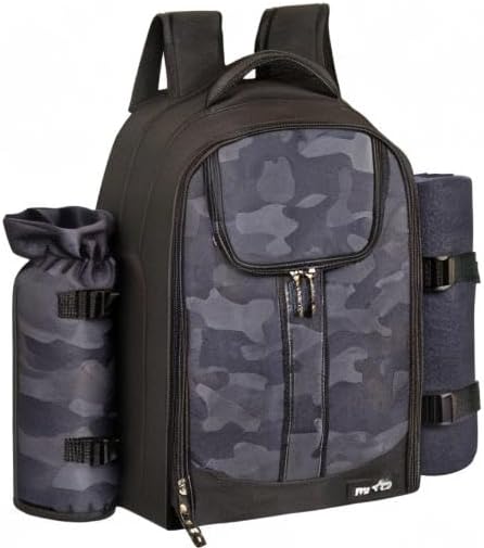 Hap Tim Picnic Backpack for 2 Person with Insulated Cooler Compartment,Wine Holder,Fleece Blanket,Cutlery Set, Engagement Gifts for Couples, Dark Grey(3065-DG)