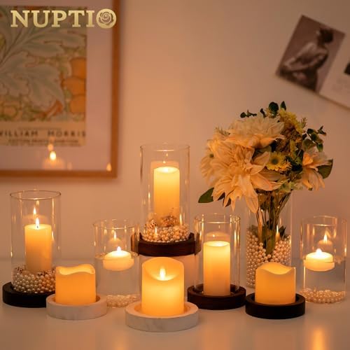 NUPTIO Hurricane Candle Holders with Black Wood Bases, Set of 2 - Image 6