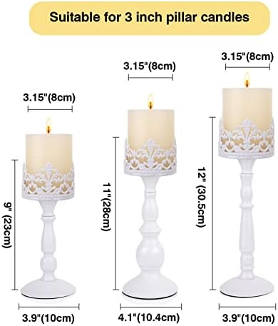 Candle Holders for Pillar Candles Set of 3 White Vintage Tall Candle Holders Decorative Large Table Centerpieces Candle Stand Decor - Image 6