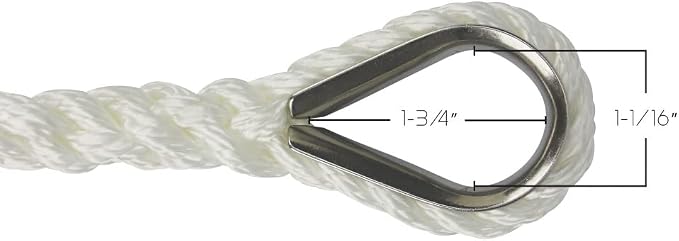 Extreme Max 3006.2294 BoatTector Twisted Nylon Anchor Line with Thimble - 3/8" x 150', White