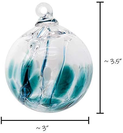 Luke Adams Glass | 3" Mini Tree of Life Ornament | Handmade Ornament | Hanging Garden Gazing Ball | Indoor Outdoor Home Décor | (Recycle Teal)
