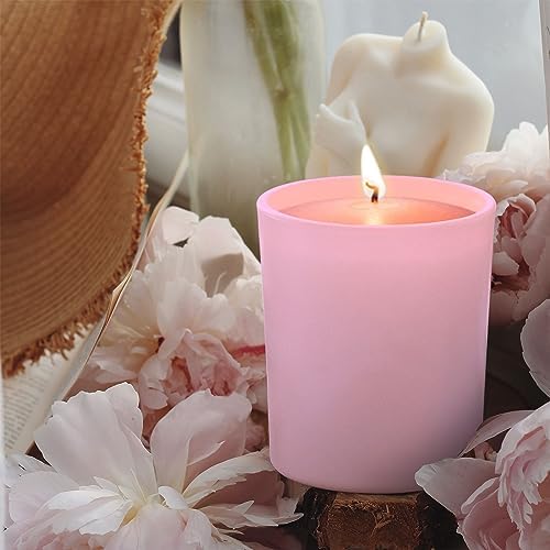 SHOWIN 10 OZ Thick Candle Jars for Making Candles 15 Pcs, Empty Jars with Wood Lids for Candle Making, Sample Container, Matte Pink - Image 6