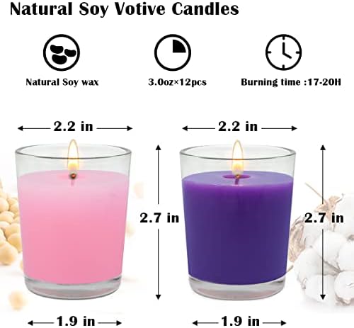 12 Packs Advent Candles with Clear Glass Holder, 9 Purple and 3 Pink Votive Candles, Unscented Seasonal Celebration Candles for Christmas Table Decoration, 1.8oz, KFUS-12VOT-ZIFEN - Image 7