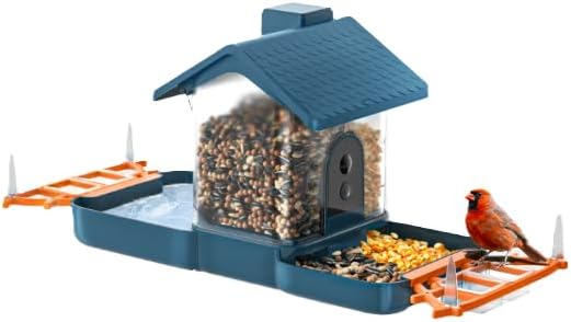 Bird Feeder with Camera and Bath, Dual-Lens 2K HD Video, AI Bird Identification