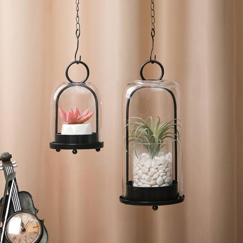 5" & 4" Wide Versatile Metal Candle Holder in Black with Handmade Thick, Heavy & Sturdy Glass Dome for Pillar Candle, Industrial, Modern, Shelf, Mantel, Veranda, Porch (Black, Large & Small) - Image 6