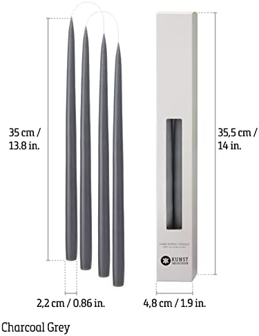 Kunstindustrien® Taper Candles – Set of 4, 13.8" – Made in Denmark, Long Burning Candles 15h, Unscented & Smokeless Candlesticks, Elegant Tall Candles for Weddings Dinners & Home Decor (Charcoal Grey) - Image 3