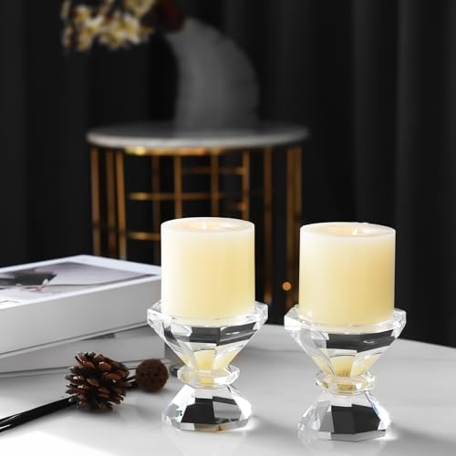 Crystal Candle Holders, Pillar Candlestick Set of 2, Modern Elegant Tall Crystal Candlesticks for Wedding Centerpieces, Christmas, Dining Table, Home, Party Decor - Image 7