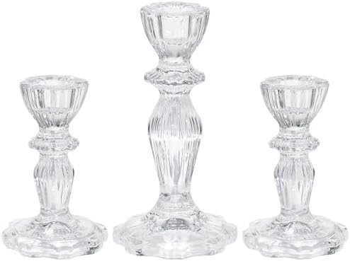 Glass Candlestick Holders Set of 3, Clear Candle Holder Taper Candle Holders for Candlesticks, Table Centerpiece, Home Decor,Wedding, Birthday, Party, Christmas - Image 6