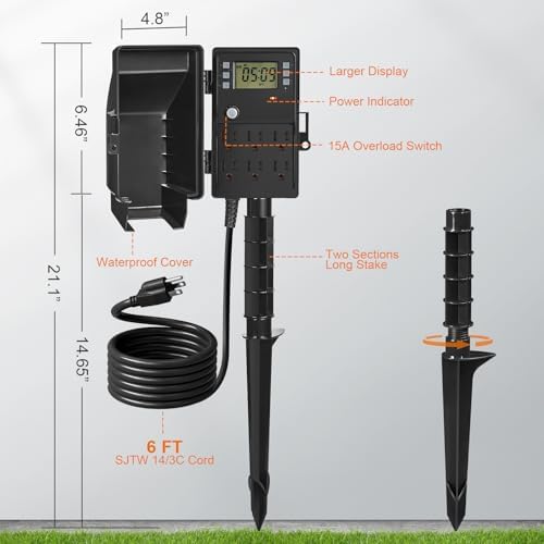 Outdoor Power Stake Waterproof, 7-Day Programmable Digital Timer - Image 7