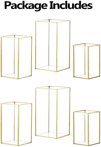 Hewory Glass Hurricane Candle Holder Set of 6, Gold Large Hurricane Centerpiece for Table, Tall Floor Square Pillar Candle Holders Lantern Set for Wedding, Anniversary, Party, Fireplace, Dining Room - Image 6