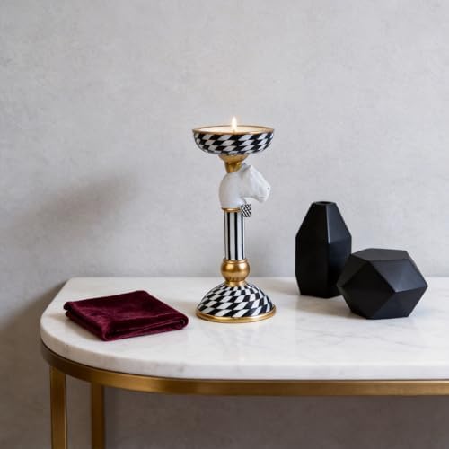 Checkered Animal Candle Holders, Resin Black White Checkered Tiger Head Candlestick Holders, Cute Black-and-White Pillar Candle Stand Home Decorations (Cheetah) - Image 7
