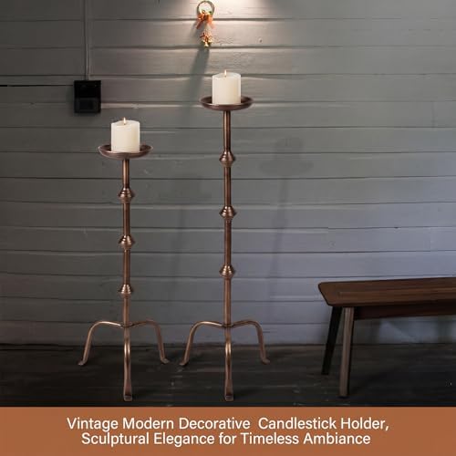 Mumufy 2 Pcs Metal Tall Floor Candleholder Candlestick, 32 in,27 in, Bronze - Image 7