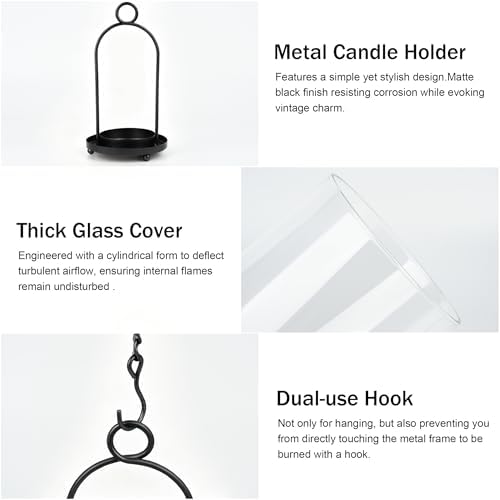 Glass Hurricane Candle Holder Decorative Black Metal Pillar Candle Lantern - Image 7