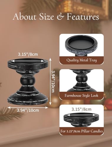 Wood Pillar Candle Holder: Rustic Distressed Black Candle Stand - Image 6