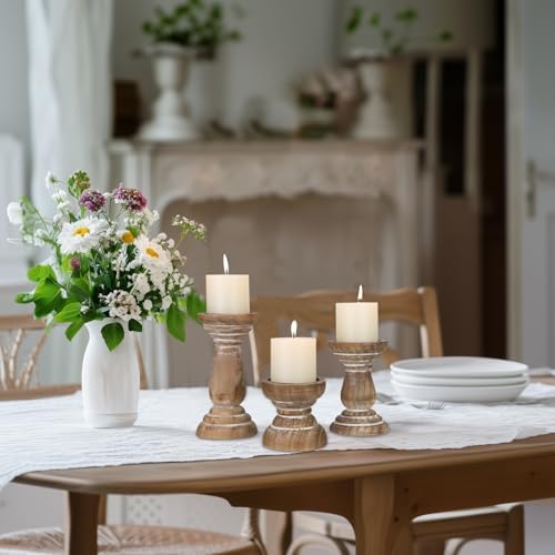 Candle Holder for Pillar Candle Set of 3, Farmhouse Wood Candle Holder, Rustic Wooden Candle Stand, Vintage Small Wooden Candlestick HoldersDecorative for Living Room, Table Centerpiece (Brown) - Image 7