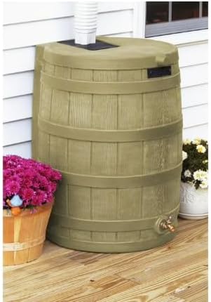 Rain Wizard, 40 Gallon Capacity, Wood Texture Design, Brass Spigot, Flat Top (Khaki)