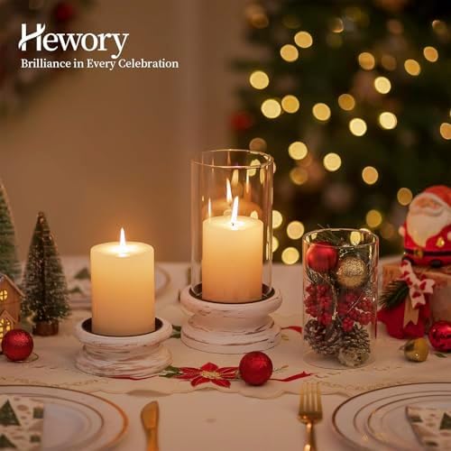 Hewory Hurricane Glass Candle Holders: 2Pcs White Wooden Candle Holders - Image 6