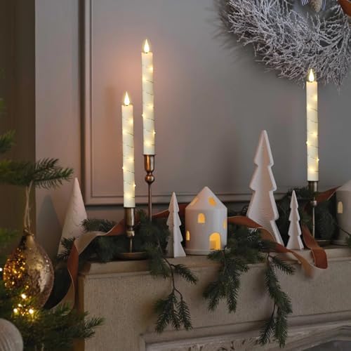GenSwin Flameless Taper Candles with Remote Timer and String Lights Ivory - Image 4