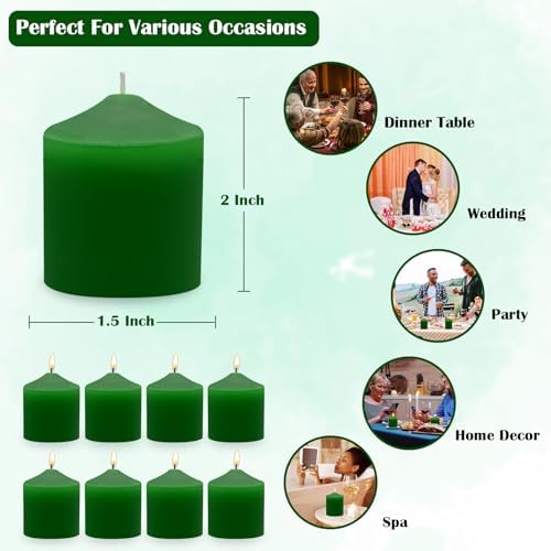 Votive Candles,Unscented Candles 10 Hour Bulk Pack of 24 Small Pillar Candle,- Small Candles for Birthdays, Home Decoration, Restaurants and Weddings (Green) - Image 5