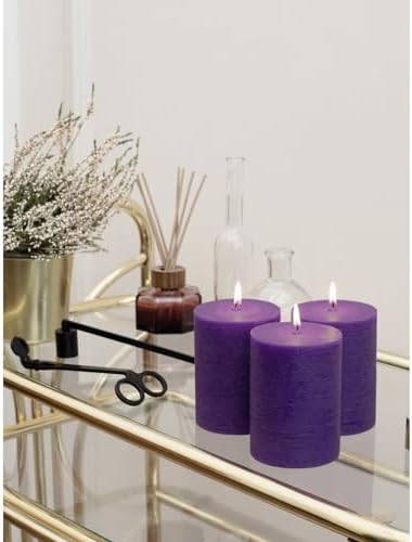 CANDWAX 3x4 inch Pillar Candles Set of 3 – Unscented Dripless Rustic Purple Candles for Wedding Centerpieces, Decor - Image 6