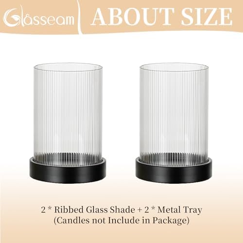Glasseam Hurricane Candle Holder 2Pcs Black Candle Tray with Glass Cylinder - Image 7