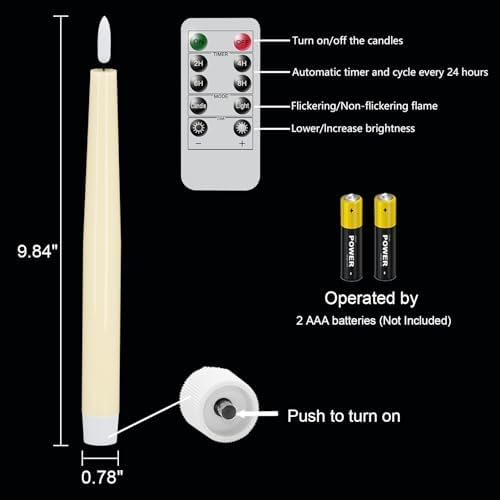 GenSwin LED Taper Candles, Flameless Taper Candles Battery Operated with Remote Timer, Set of 2 Real Wax White Flameless Candlesticks with 3D Flickering Flame for Home Wedding Decor (0.78” x 9.84”) - Image 7